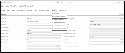 Creation of advance/retention - invoices and payments