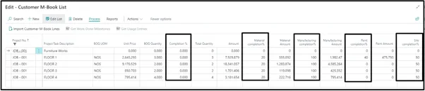 Updation of work completion percentage for progressive billing Updation of work completion percentage for progressive billing